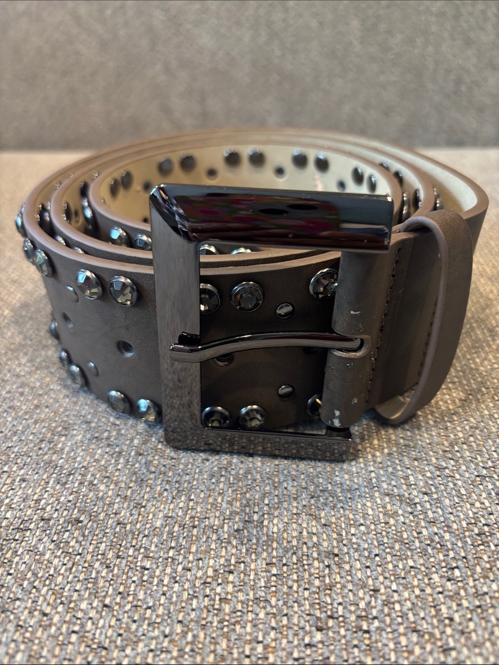 VENUS Black Studded Leather Belt with Gunmetal Buckle